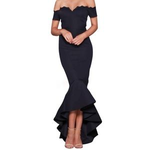 Navy bardot gown for weddings, prom, homecoming